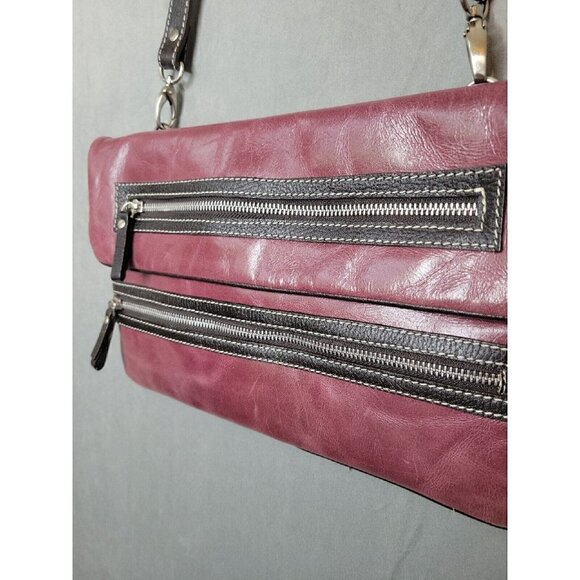 Sophia Viscon Burgundy Brown Trim Leather Zipper Crossbody Shoulder Handbag, EUC - Picture 4 of 16